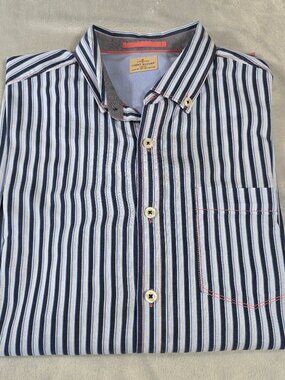 Tommy Bahama Jeans Button-Up Shirt L/G Long Sleeve Striped Cotton Blue White Nav